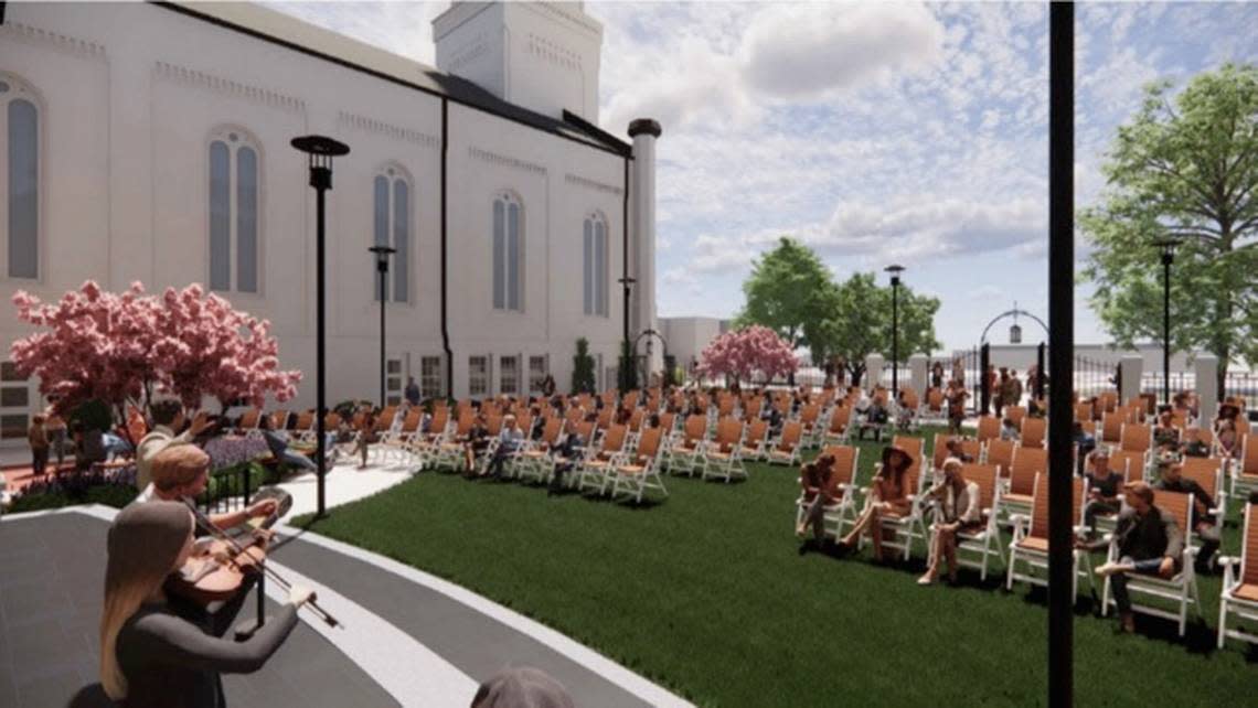 First Presbyterian Church plans to create an outdoor worship space by removing the old Sunday School building and office of the late architect Ellamae Ellis League.