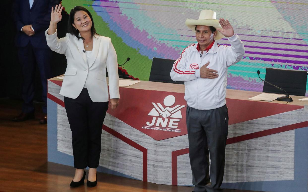 Peru's presidential candidates Castillo and Fujimori in their last debate ahead of the June 6 run-off election, in Arequipa, Peru - Reuters