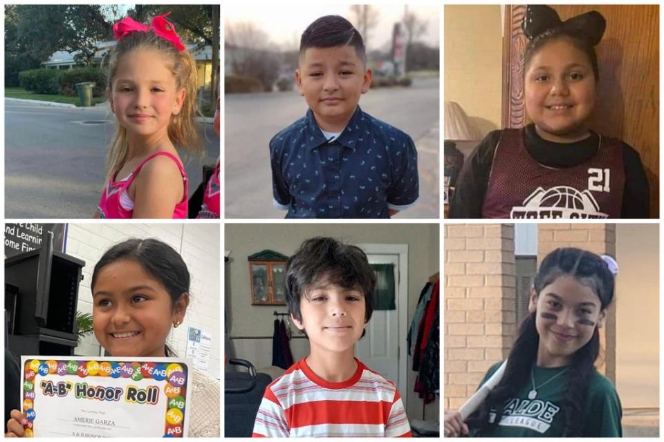 The child victims: Makenna Elrod (top left),   Xavier Lopez (top middle), Ellie Garcia (top right), Uziyah Garcia (bottom middle) Eliahana Torres (bottom right) (ES Composite)