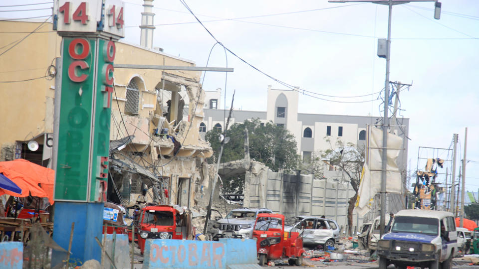 General view showing the site of a car bomb explosion in Mogadishu, Somalia - October 29, 2022