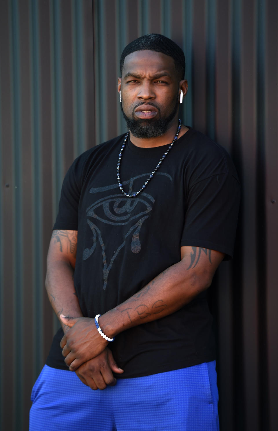 This Aug. 15, 2019 photo shows Timothy "Tim" Simmons, a cast member in the reality television series "Black Ink Crew: Compton," at the IAM Compton tattoo shop in Compton, Calif. The show, which airs Wednesdays on VH1, follows the cast who attempt to create a “safe zone” in one of the tougher cities in California. The reality series is the third spinoff of the “Black Ink Crew” franchise. (Photo by Chris Pizzello/Invision/AP)