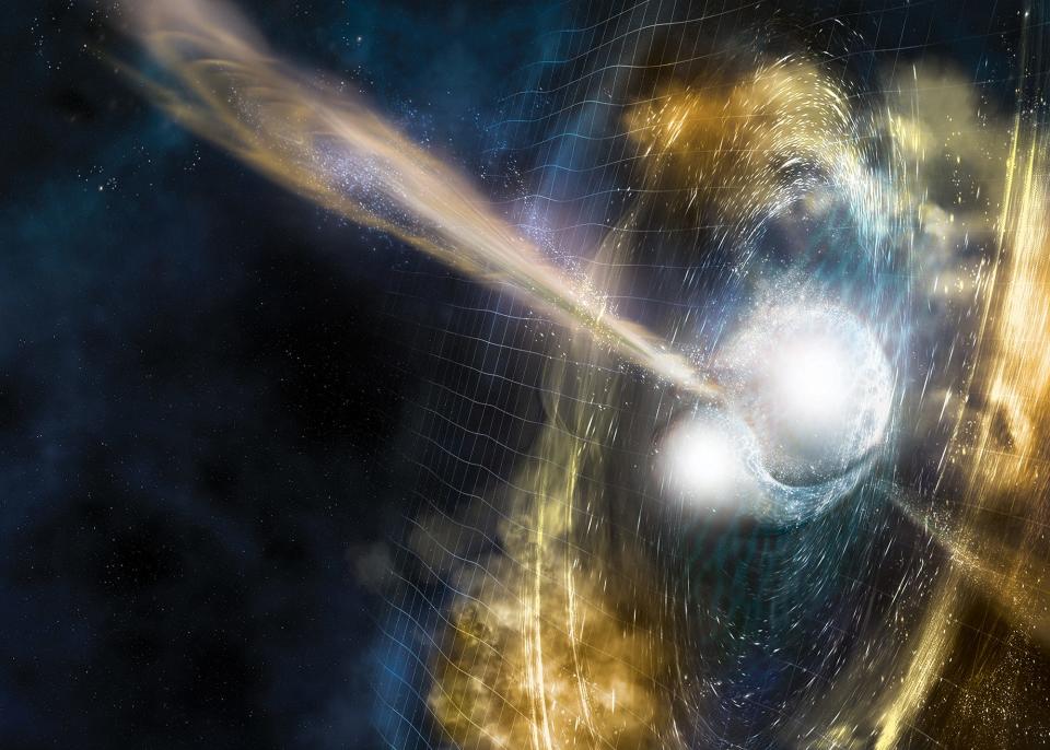 merging neutron stars illustration gold platinum jets torus fermilab