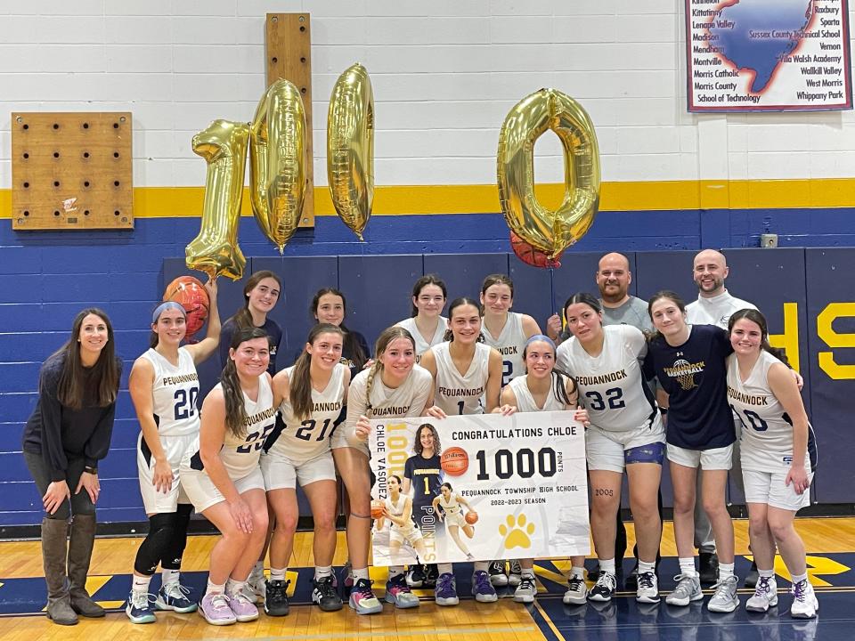 Pequannock junior point guard Chloe Vasquez scored her 1,000th career point in a 40-28 victory against Hanover Park on Feb. 7, 2023.