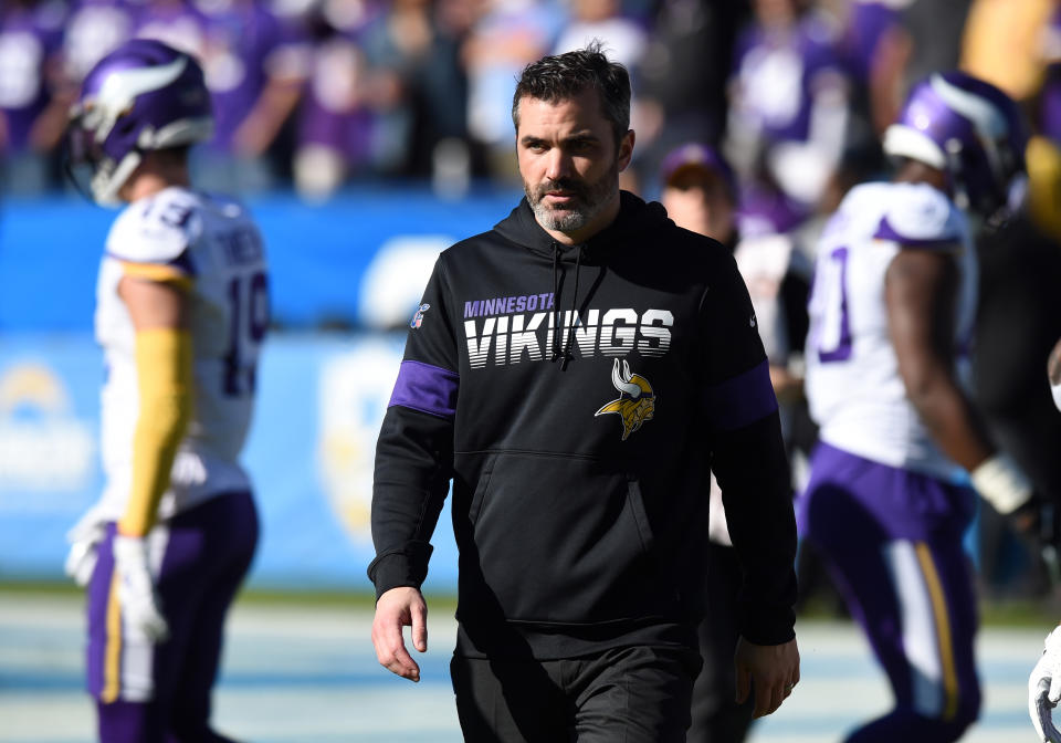 CARSON, CA - DECEMBER 15: Vikings offensive coordinator Kevin Stefanski during an NFL game between the Minnesota Vikings and the Los Angeles Chargers on December 15, 2019, at Dignity Health Sports Park in Carson, CA. (Photo by Chris Williams/Icon Sportswire via Getty Images)