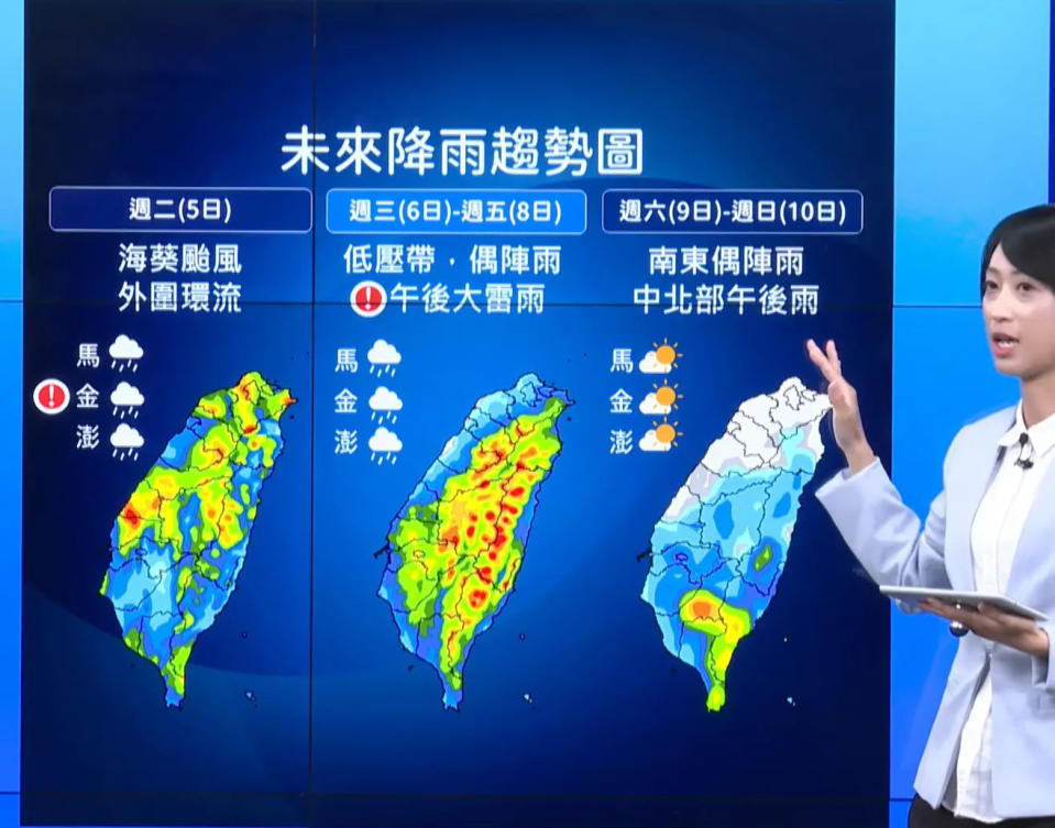<strong>受海葵颱風環流影響，5日開始各地將迎一波大雨。（圖／翻攝自氣象局直播）</strong>
