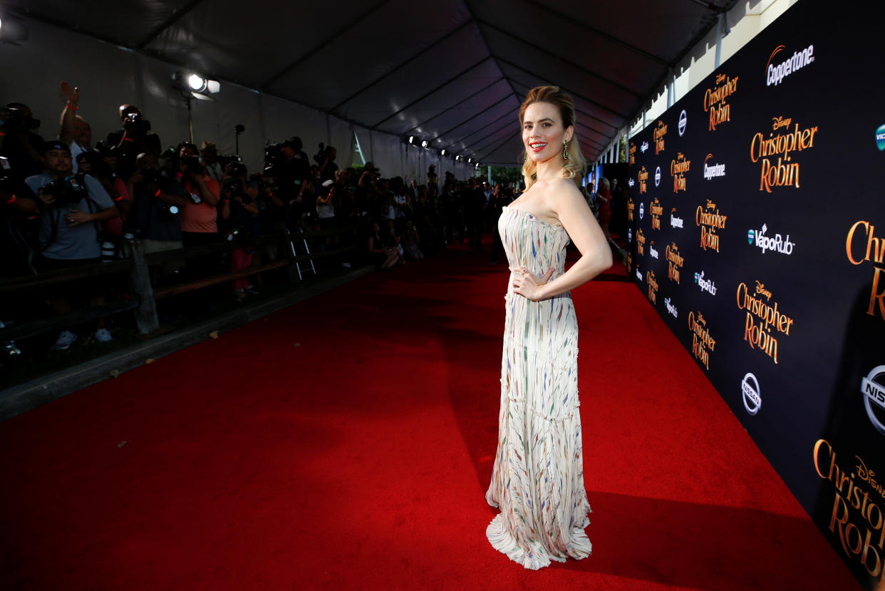 Actress Hayley Atwell poses at the world premiere of Disney’s “Christopher Robin,” in Burbank, California, U.S., July 30, 2018. REUTERS/Danny Moloshok