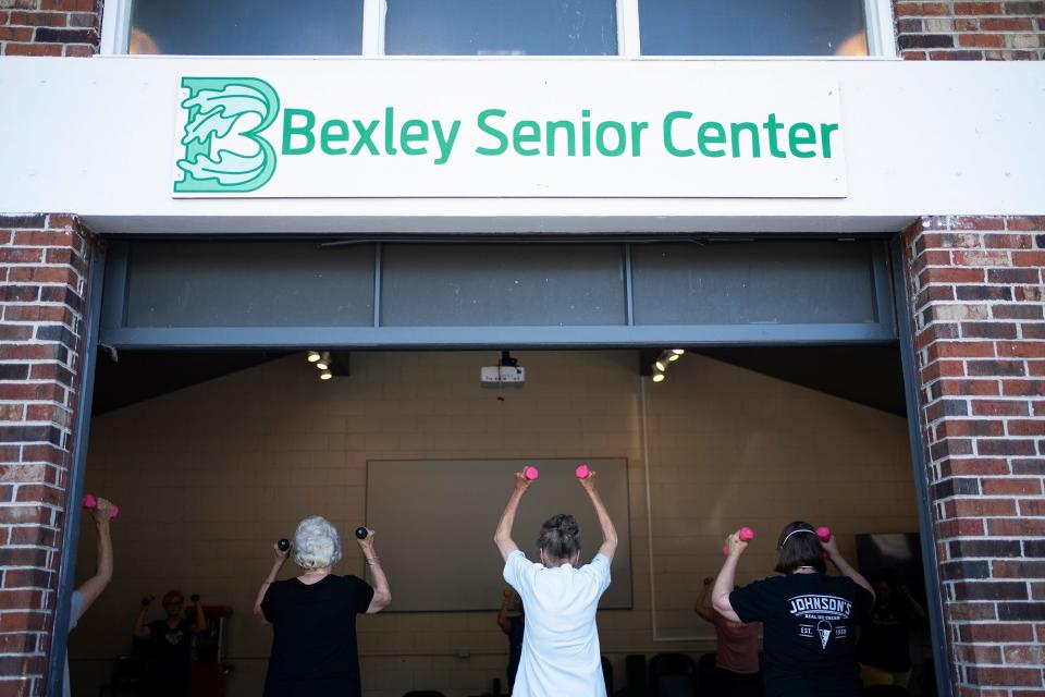 Seniors get mobility, strength and cardio work June 21 during an exercise class at the Bexley Senior Center. Senior Centers are helping seniors with mental and physical health following COVID restrictions being lifted.