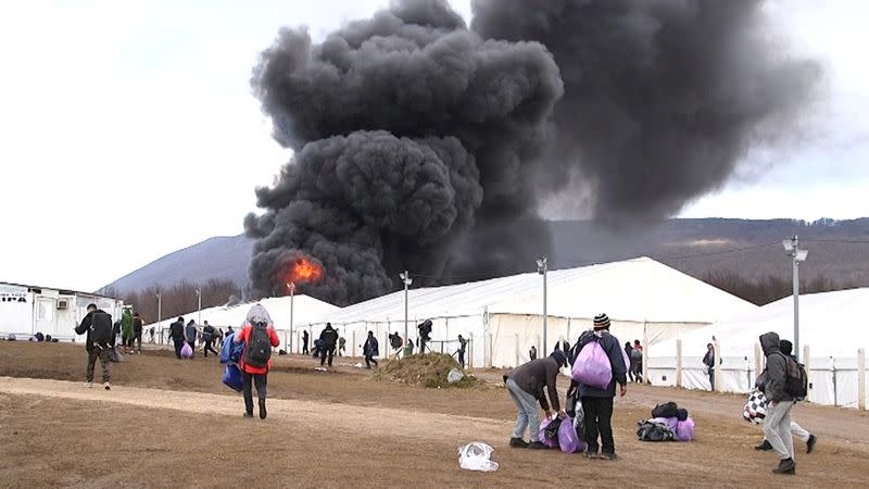 Migrant camp "Lipa" is seen under fire in Bihac, Bosnia and Herzegovina