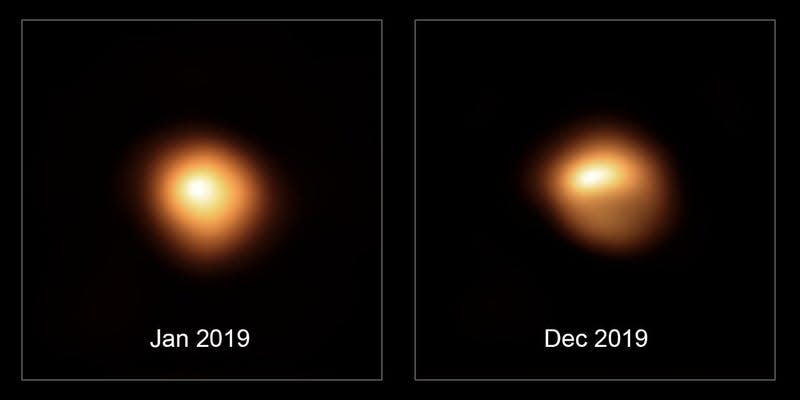 SPHERE images showing Betelgeuse's Great Dimming.