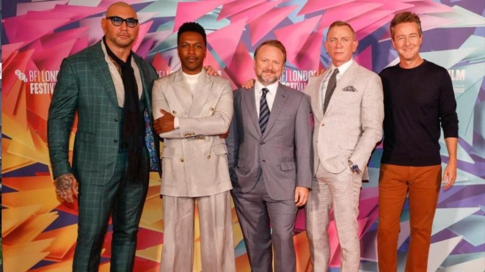 / Dave Bautista, Leslie Odom Jr., Rian Johnson, Daniel Craig and Edward Norton attend the “Glass Onion/ A Knives Out Mystery”