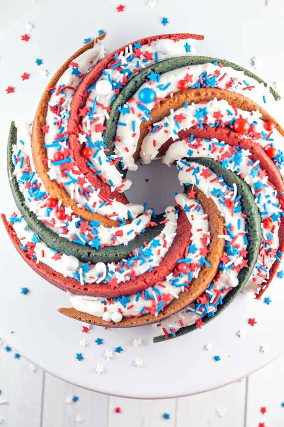 Patriotic Red, White, and Blue Bundt Cake