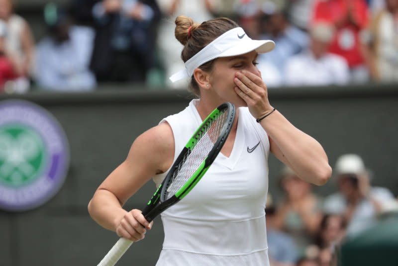 Simona Halep (pictured) beat Serena Williams in the Wimbledon 2019 women's singles final. File Photo by Hugo Philpott/UPI