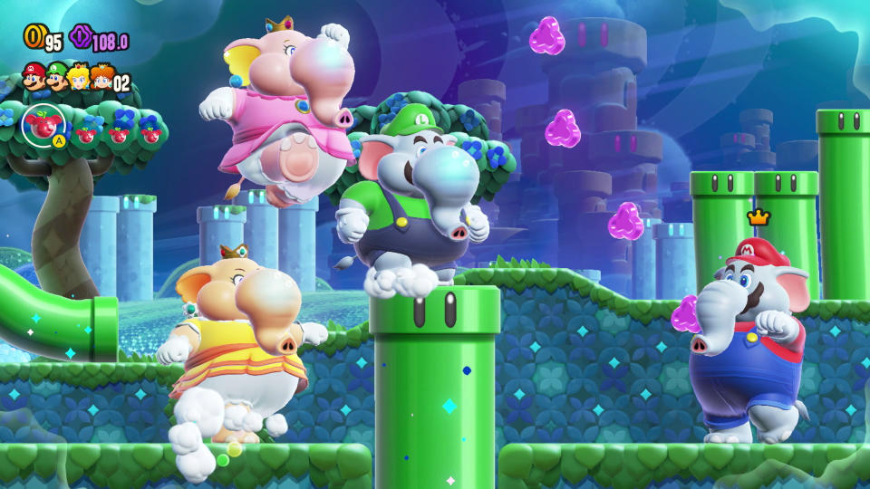 This video game image released by Nintendo shows a scene from "Super Mario Bros. Wonder." (Nintendo via AP)