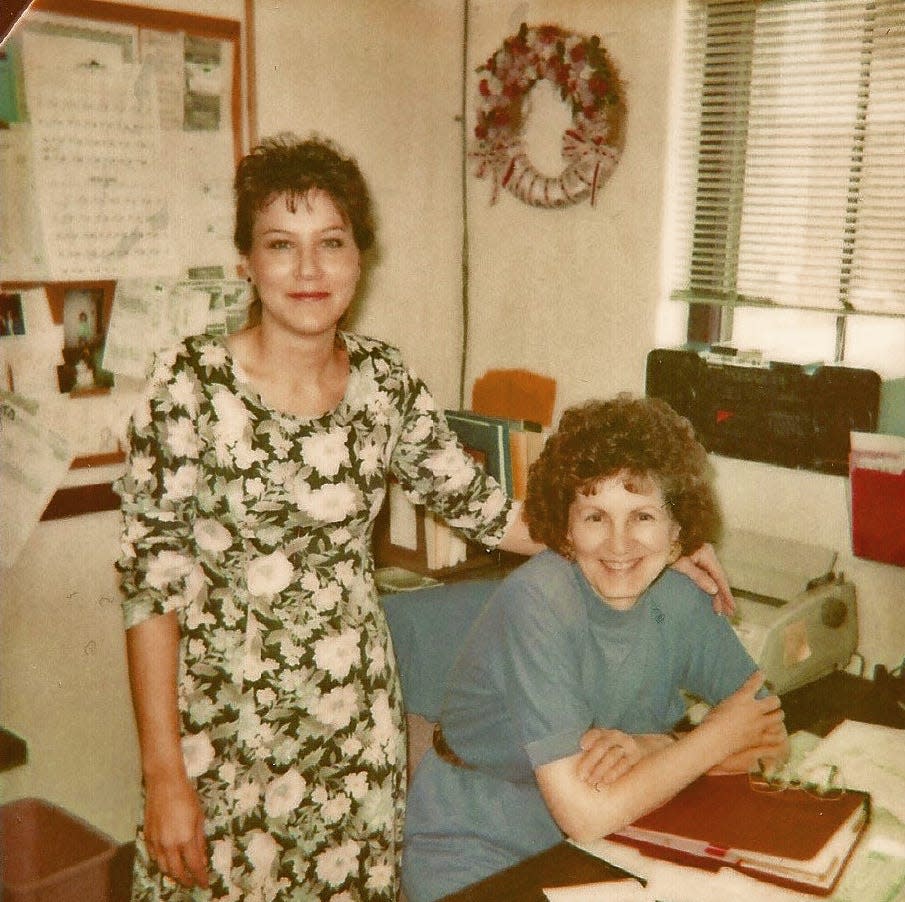 Christie Ecton, left, and Esther Wolfensberger pose for a picture in 1994 when they worked together at the Maryland Division of Rehabilitation Services in Hagerstown. Their work relationship became a lifelong friendship.