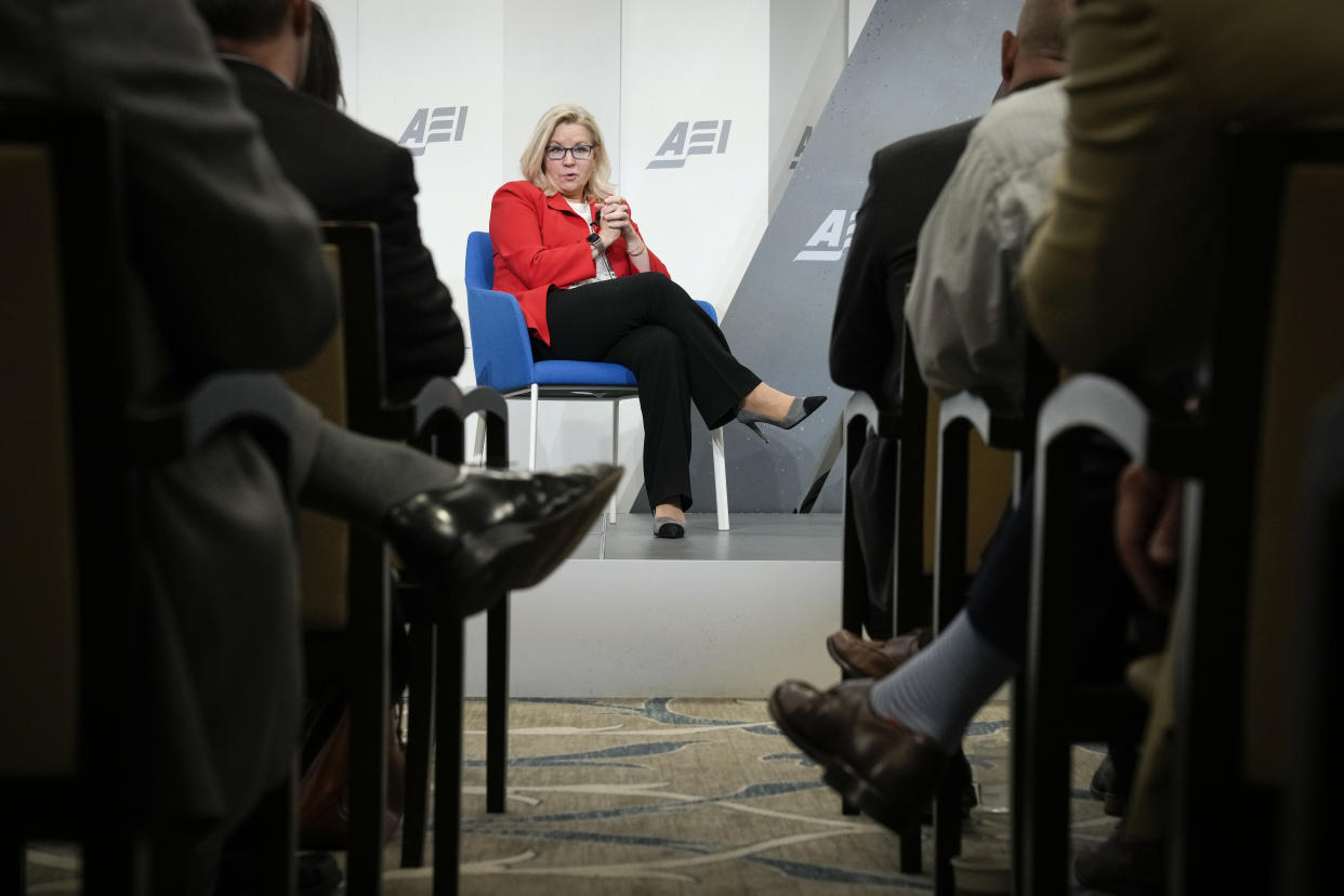 Rep. Liz Cheney, vice chairwoman of the Select Committee to Investigate the January 6 attack on the U.S. Capitol, speaks during a Constitution Day lecture at American Enterprise Institute on September 19, 2022 in Washington, DC. (Drew Angerer/Getty Images)