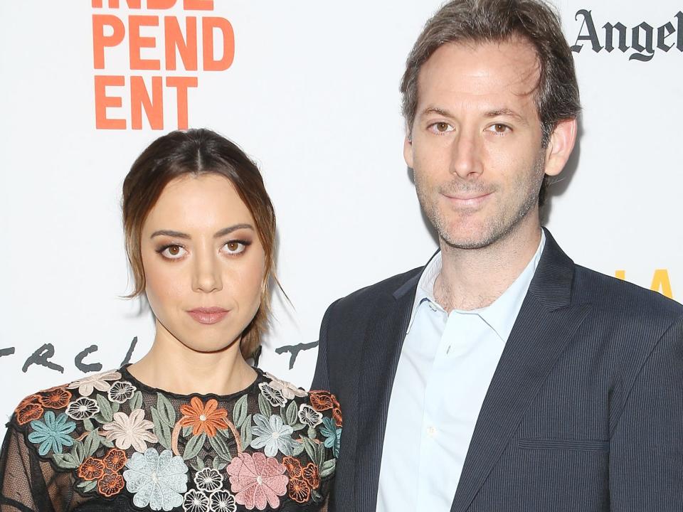 Aubrey Plaza and Jeff Baena on a red carpet in Los Angeles in June 2017.