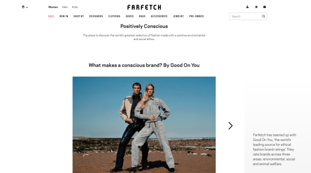 Farfetch's Positively Conscious landing page.