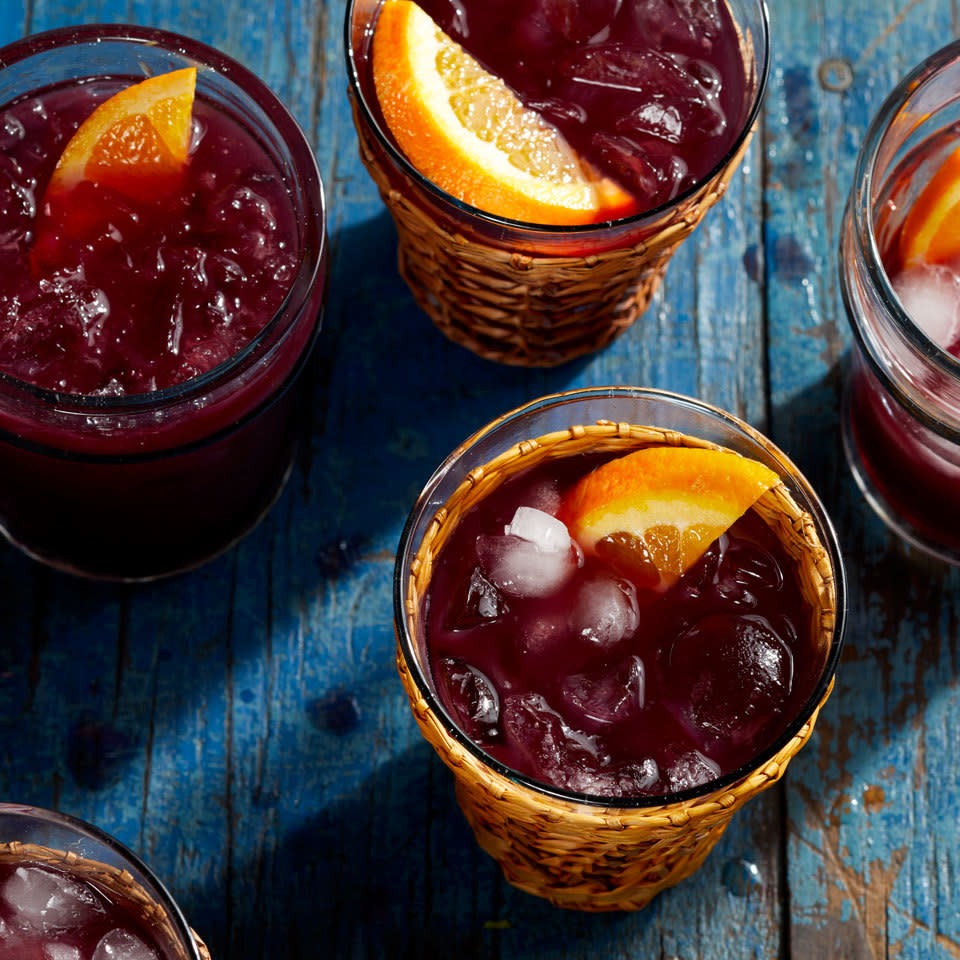 <p>This fruity red sangria is just like what you would get in a restaurant. It's easy to make with just five ingredients. A big batch is perfect for parties--or any night on the patio. <a href="https://www.eatingwell.com/recipe/264495/red-sangria/" rel="nofollow noopener" target="_blank" data-ylk="slk:View Recipe" class="link ">View Recipe</a></p>