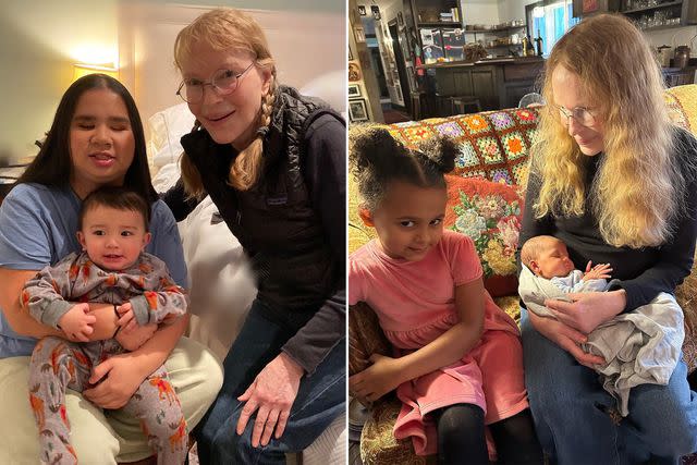 <p>Mia Farrow X</p> Mia Farrow with her daughter Minh and grandson Silas. ; Mia Farrow and her grandchildren Coretta and Sawyer.