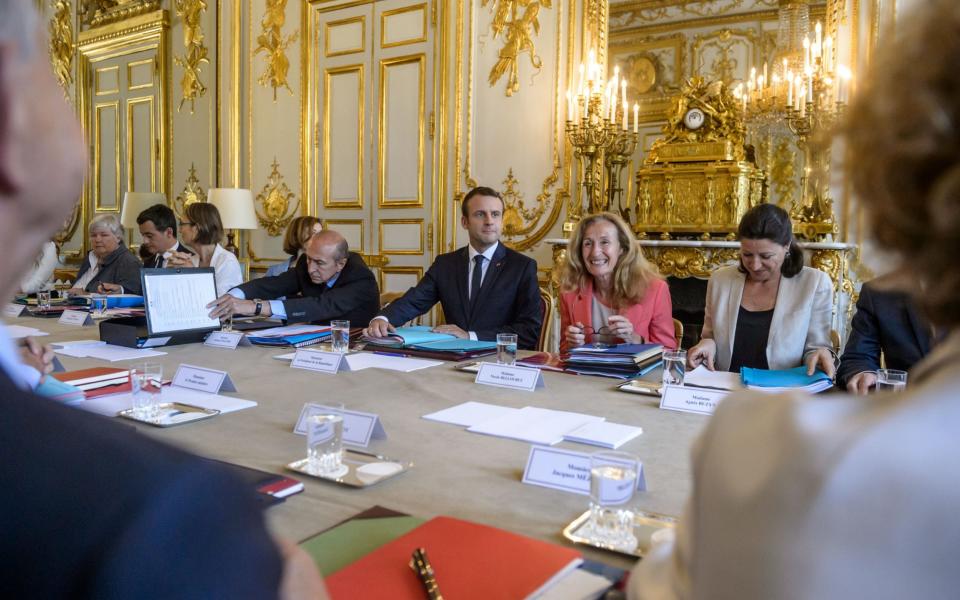 Mr Macron attends the weekly cabinet meeting with new government members after a reshuffle at the Elysee Palace in Paris, June 22, 2017 - Credit: REUTERS/Christophe Petit Tesson/Pool