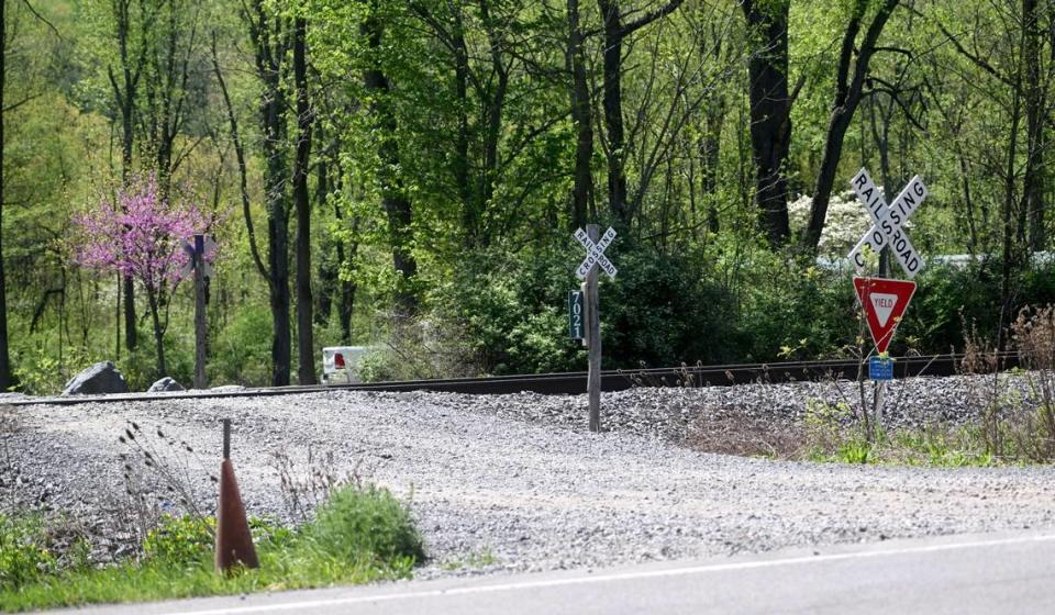 The crossing where a dump truck was hit by a train on Thursday, May 2, 2024 in Worth Township.