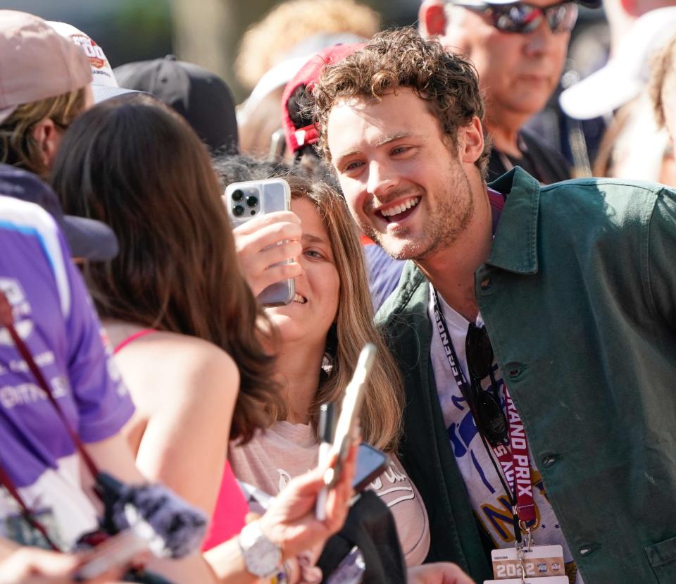 Actor and model Dylan Efron, the brother of Zach Efron, walks the red carpet during the 106th running of the Indianapolis 500 at Indianapolis Motor Speedway on May 29, 2022