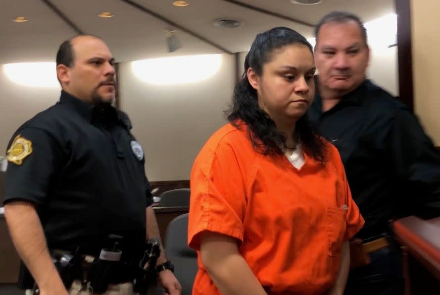 Esmeralda Garza appears in court on April 5, 2019. She plead guilty in court to three counts of selling a child.