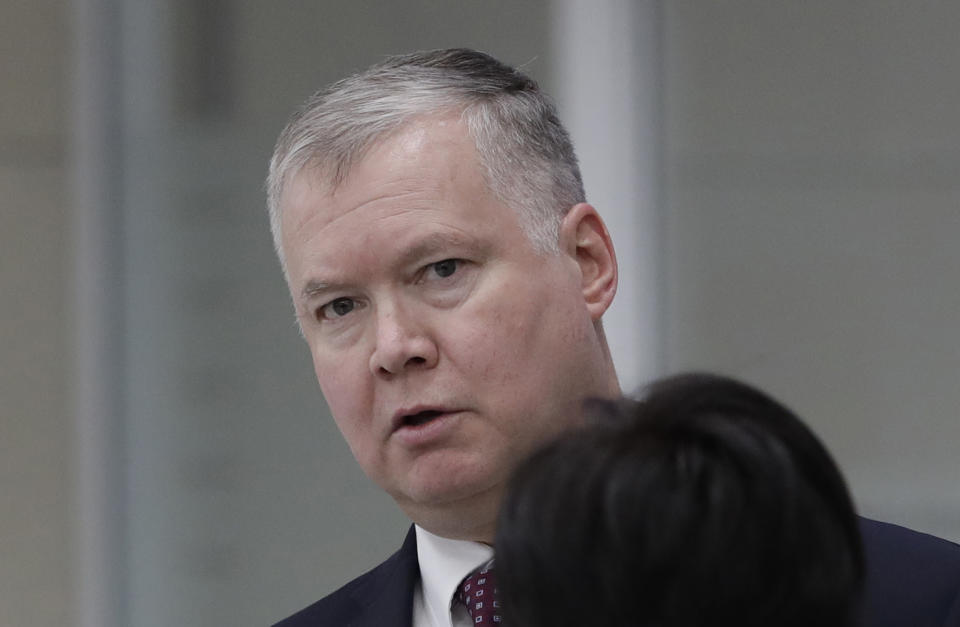 U.S. Special Representative for North Korea Stephen Biegun speaks to the media upon his arrival at Incheon International Airport in Incheon, South Korea, Wednesday, Dec. 19, 2018. (AP Photo/Lee Jin-man)