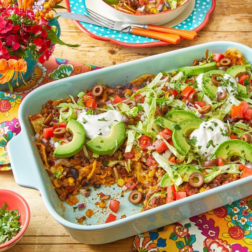 healthy taco casserole with avocado