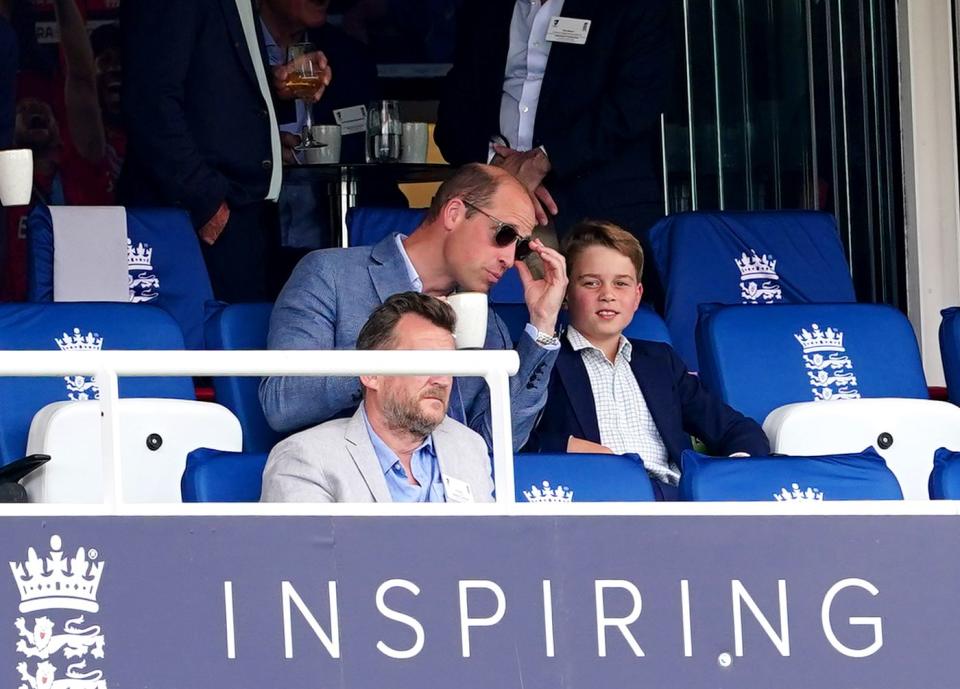 the prince of wales and prince george watch from the box during day four of the second ashes test match at lords, london picture date saturday july 1, 2023 photo by mike egertonpa images via getty images