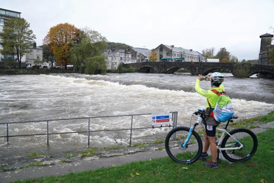 High water levels on the River Kent in Kendal, Cumbria (Owen Humphreys/PA) (PA Wire)