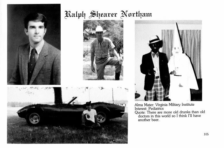 A 1984 yearbook page for Gov. Ralph Northam shows two men in racist garb, though it remains unclear which, if either, is Northam. (Photo: Eastern Virginia Medical School)