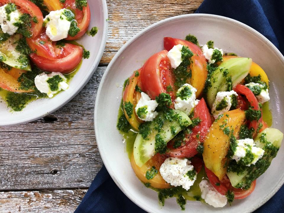 Easy Tomato Salad with Basil Chimichurri and Ricotta