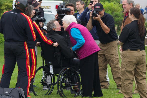 George H.W. Bush Celebrates 90th Birthday With Skydive In Maine