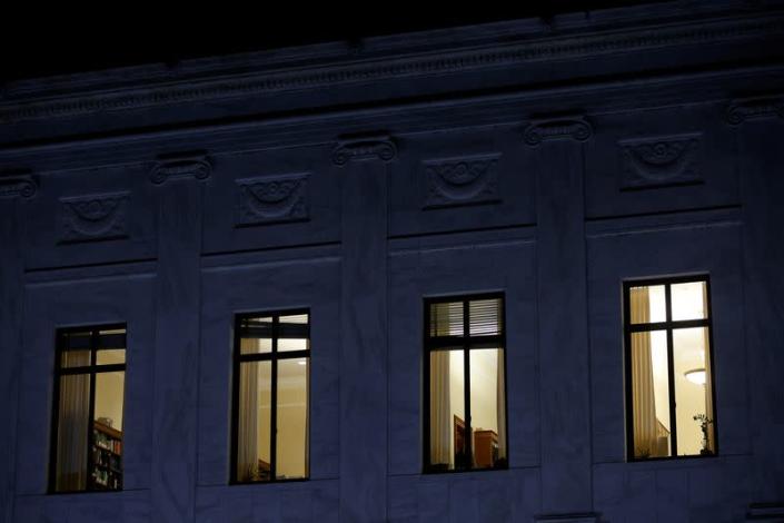 Lights burn inside U.S. Supreme Court after leak of opinion preparing for the court to overturn the Roe v. Wade abortion rights decision in Washington