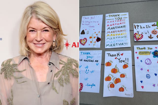 <p>Cindy Ord/WireImage; Martha Stewart Instagram</p> Martha Stewart; cards made by Stewart's granddaughter Jude and her friends