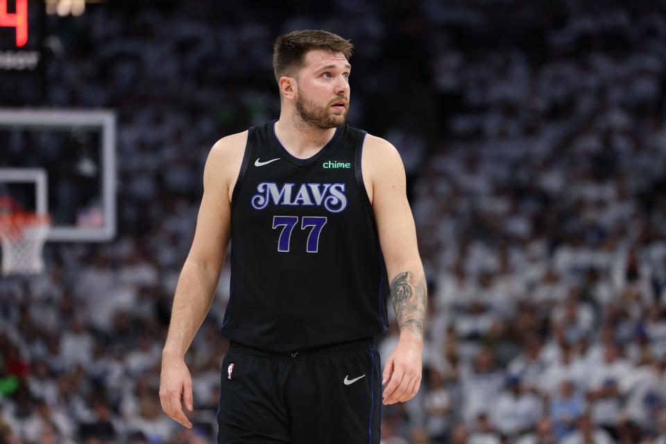 Luka Doncic looks on during Game 2 of the Western Conference finals on May 24.