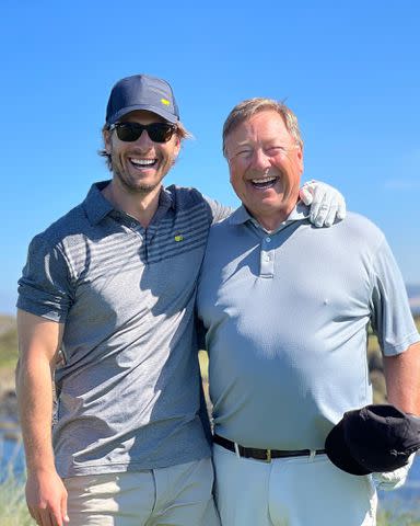 <p>Glenn Powell Instagram</p> Glenn Powell and his father Glenn Powell Sr. take a photo together