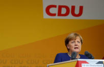 German Chancellor Angela Merkel, a top candidate of the Christian Democratic Union Party (CDU) for the upcoming general elections, speaks during an election rally in Fritzlar, Germany September 21, 2017. REUTERS/Kai Pfaffenbach