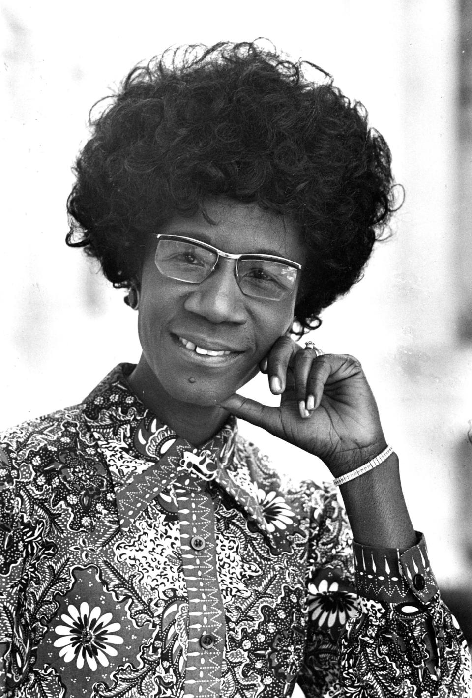 FILE- In this 1971 file photo, Congresswoman Shirley Chisholm, D-N.Y., is shown. The pioneering lawmaker will be honored with a statue in the New York City borough she served as the first black woman elected to the U.S. Congress. New York City officials announced Friday, Nov. 30, 2018, that a monument to Chisholm will be installed at the entrance to Brooklyn's Prospect Park. (AP Photo)