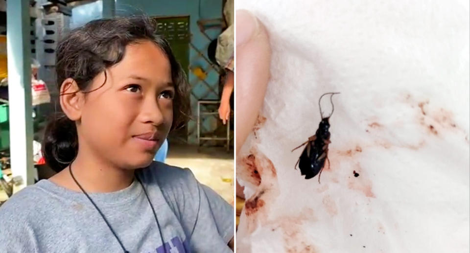 Pictured left is Tha Rungkasatra. Right is the bug that flew into her ear on a tissue.