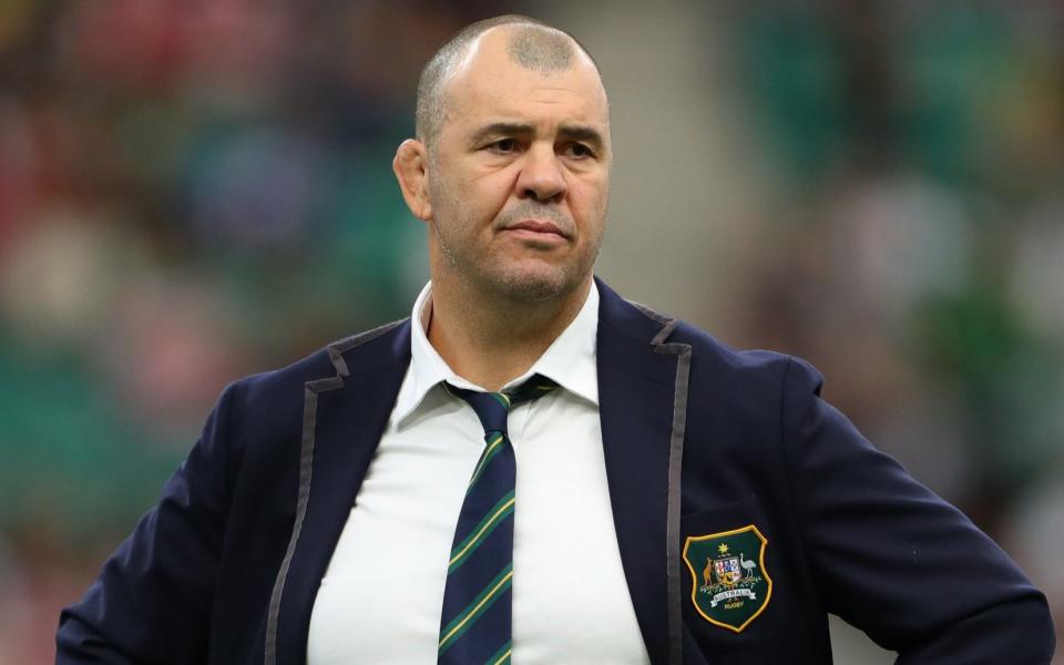 Michael Cheika looks on before Australia's 2019 World Cup quarter-final against England