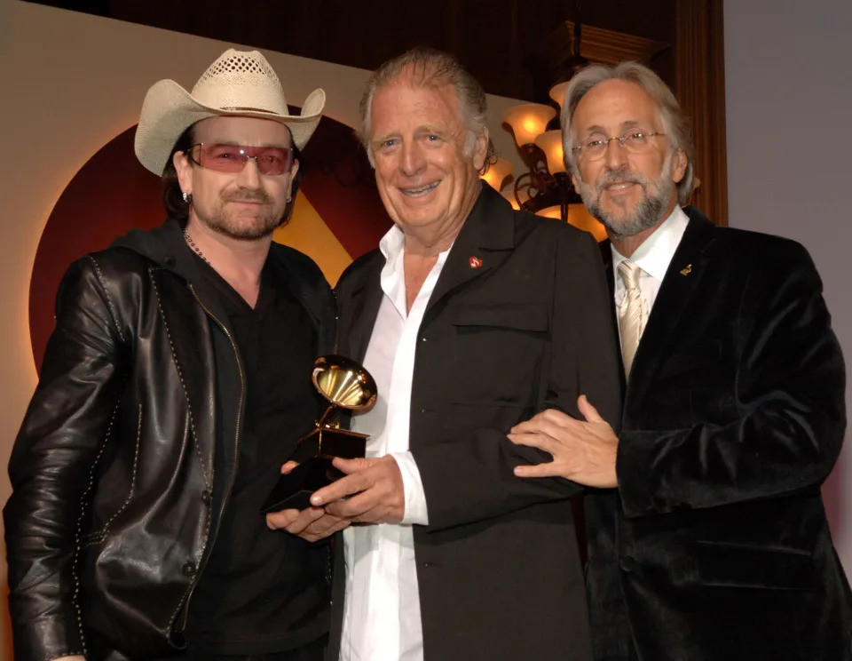 Bono, Chris Blackwell and Neil Portnow (Photo by Rick Diamond/WireImage for The Recording Academy)