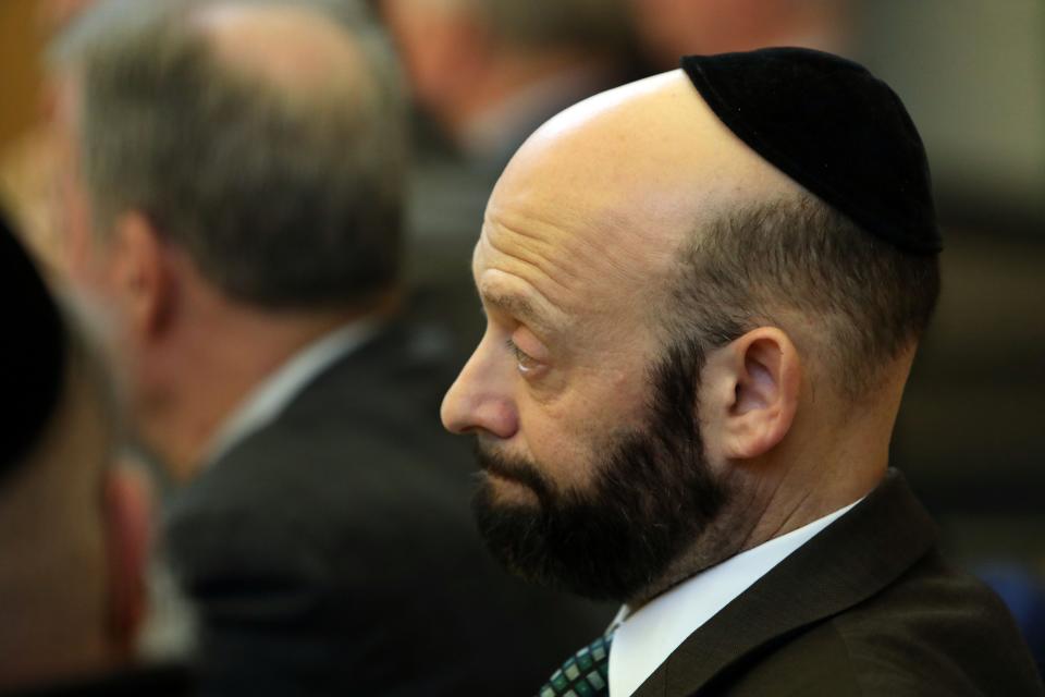 Rockland County Legislator Itamar Yeger attends a roundtable discussion hosted by U.S. Sen. Kirsten Gillibrand at Ramapo Town Hall Dec. 30, 2019 in the wake of the Monsey attack to talk about how to fight anti-Semitism and protect the Jewish community.