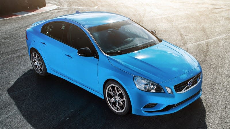 A photo of a blue Volvo S60 Polestar sedan. 