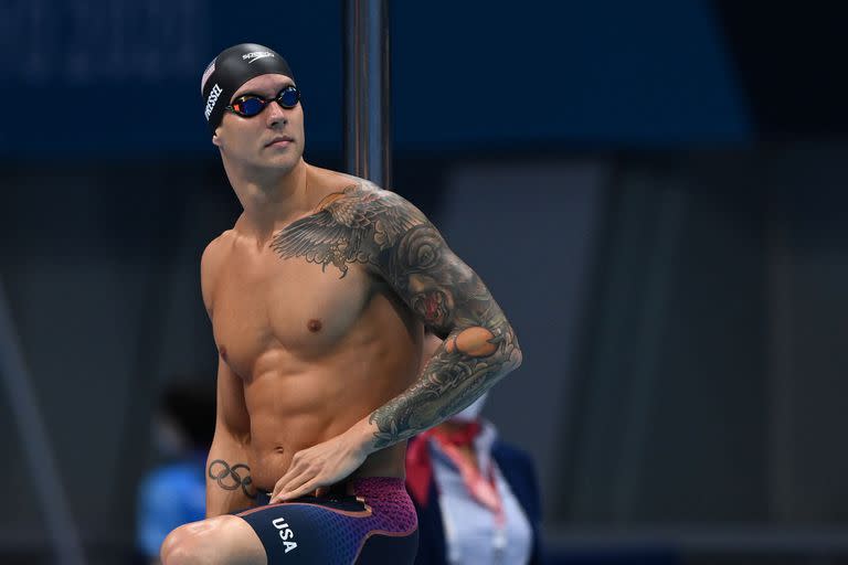 Caeleb Dressel, antes de ganar la carrera de su vida: los 100 metros libres en la final olímpica de los Juegos Olímpicos, en el Centro Acuático de Tokio.