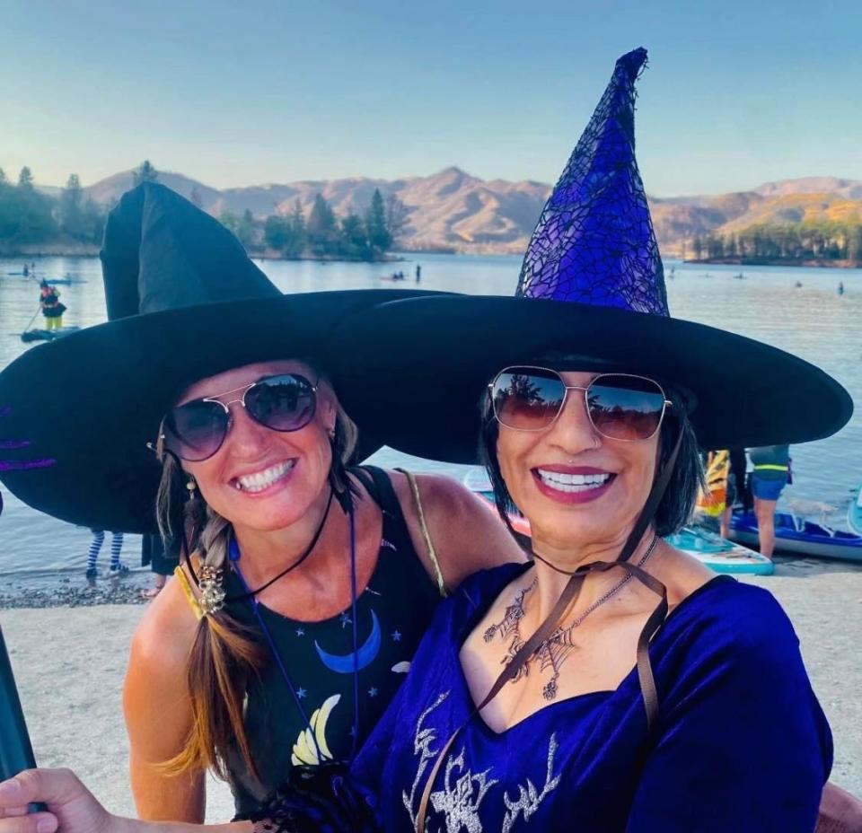 Creators of the Whiskeytown Witch's Paddle costume up at Whiskeytown National Recreation Area. Left to right: Shelbie Vanek of Bend, Oregon, formerly of Redding; and Lisa Ferguson of Redding.
