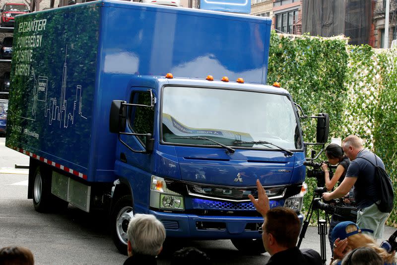 FILE PHOTO: A new Daimler AG, FUSO battery-powered eCanter urban delivery truck is unveiled during a news conference in New York