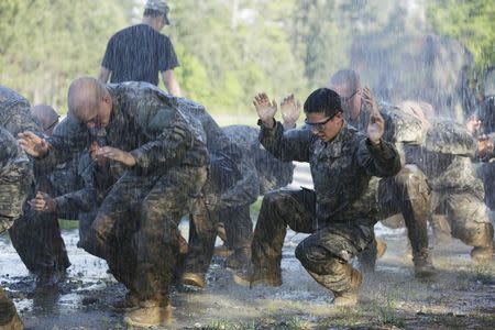 U.S. Army Soldiers take part in the Ranger Course on Fort Benning, Georgia, in this U.S.Army handout photo taken April 21, 2015. REUTERS/U.S. Army/Sgt. Paul Sale/Handout