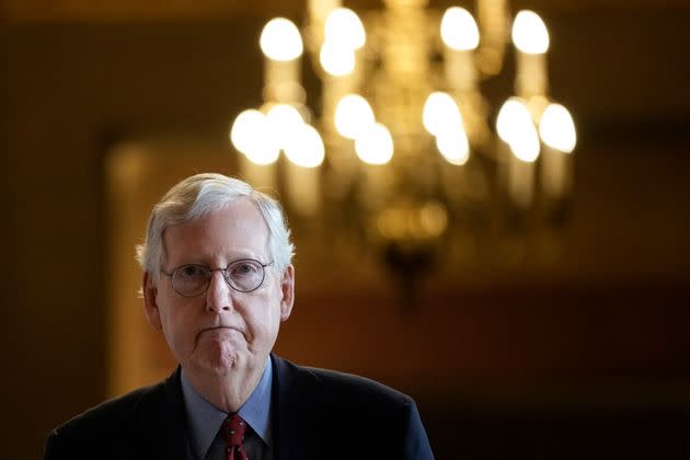 Senate Minority Leader Mitch McConnell (R-Ky.) keeps using a bogus argument to justify leaving it up to Democrats to avert a major economic disaster. (Photo: Drew Angerer via Getty Images)